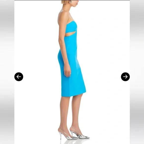 BCBGMaxAzria One Shoulder Cutout Dress NWT Blue Asymmetrical Midi Cocktail Dress - Picture 11 of 12